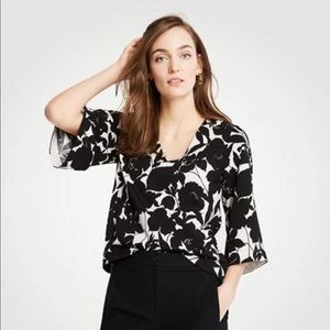 Ann Taylor Floral Flare Sleeve Top